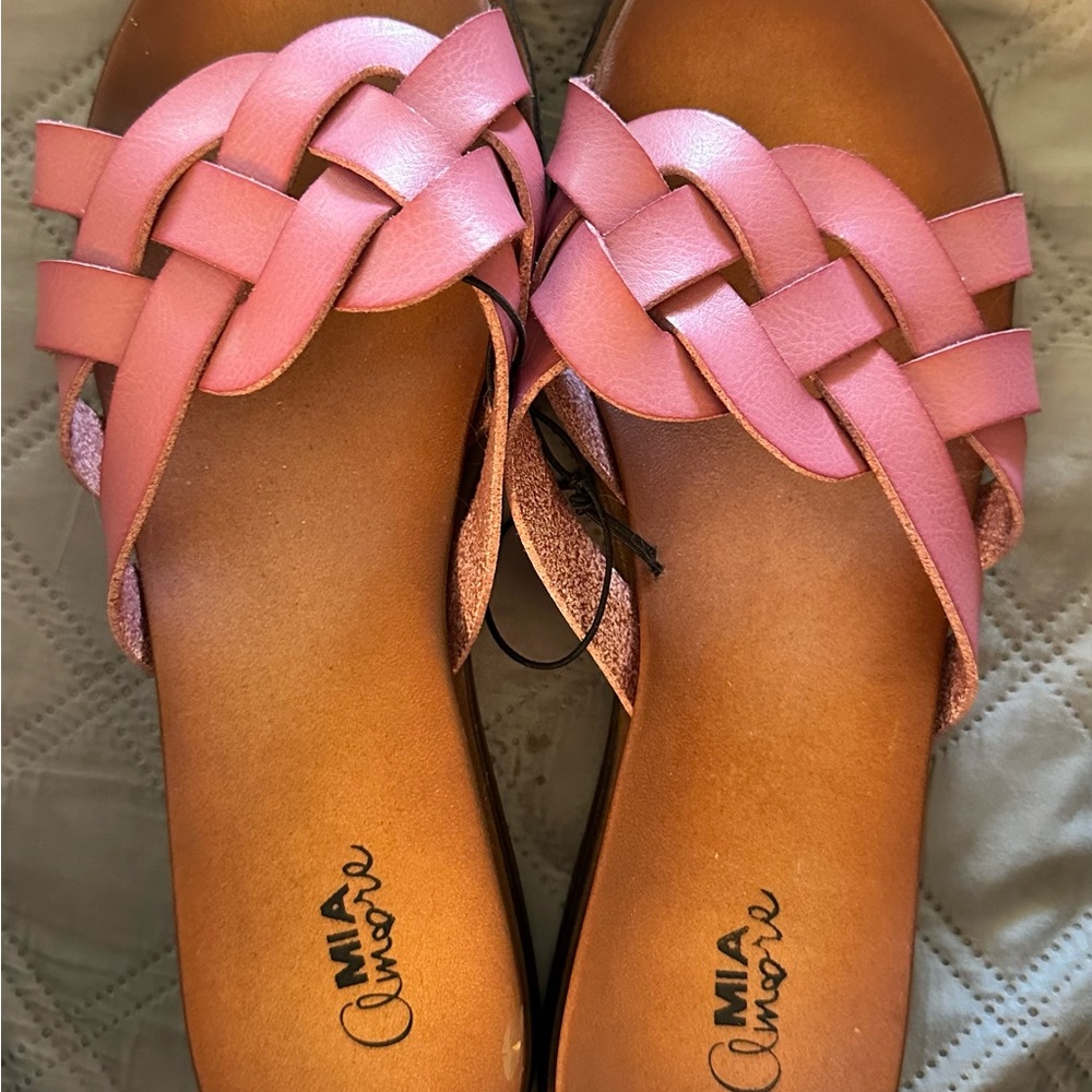 Mi Amore Blush Pink Braided Slide Sandals